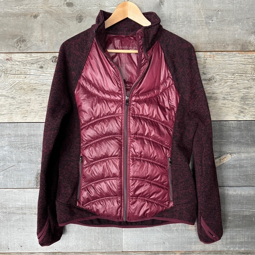 London Fog Down Insulated‎ Full Zip Maroon Slim Puffer Sweater Jacket Winter M